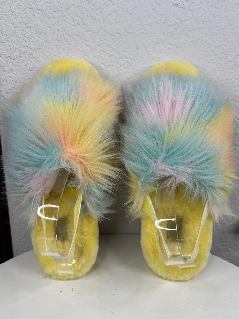 UGG FLUFF YEAH  MARGARITA TIE DYE SHEEPSKIN PLATFORM SLIPPER SLIDES SIZE 10